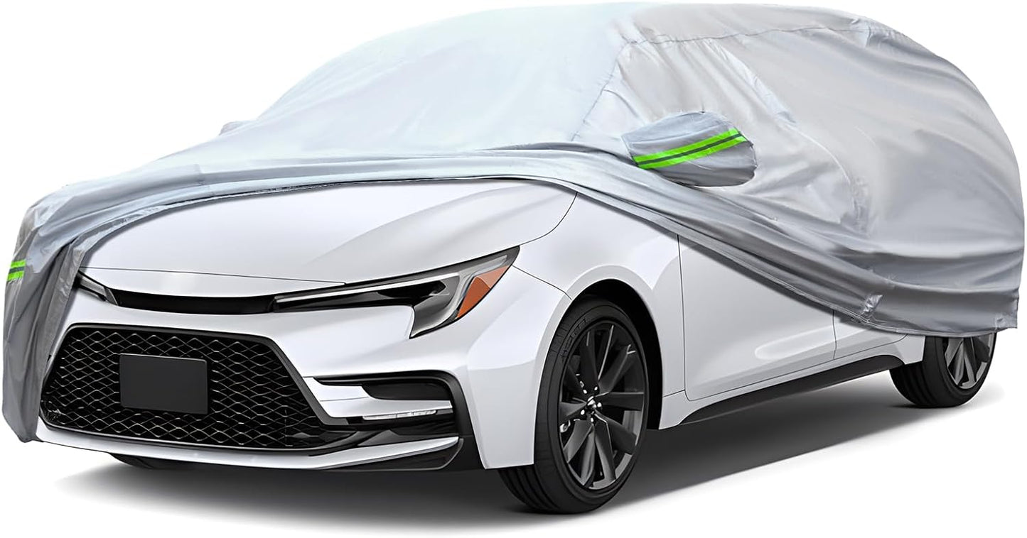 Full Car Cover Universal 6 Layers Outdoor Thicked All Weather Cover, Sunshield, Waterproof, Snow Proof, UV Proof, Scratch Proof, Bird Droppings, 6 Reflective Strips, Fits Sedans up 178"-189"