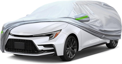Full Car Cover Universal 6 Layers Outdoor Thicked All Weather Cover, Sunshield, Waterproof, Snow Proof, UV Proof, Scratch Proof, Bird Droppings, 6 Reflective Strips, Fits Sedans up 178"-189"