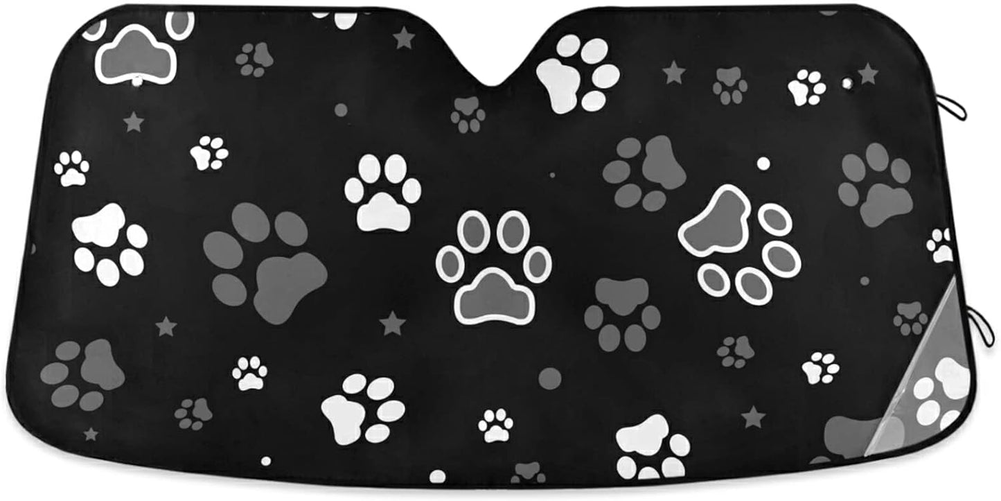 Black Leopard Car Windshield Sun Shade Animal Skin Print Foldable UV Ray Sun Visor Protector Sunshade to Keep Your Vehicle Cool (51" x 27.6")