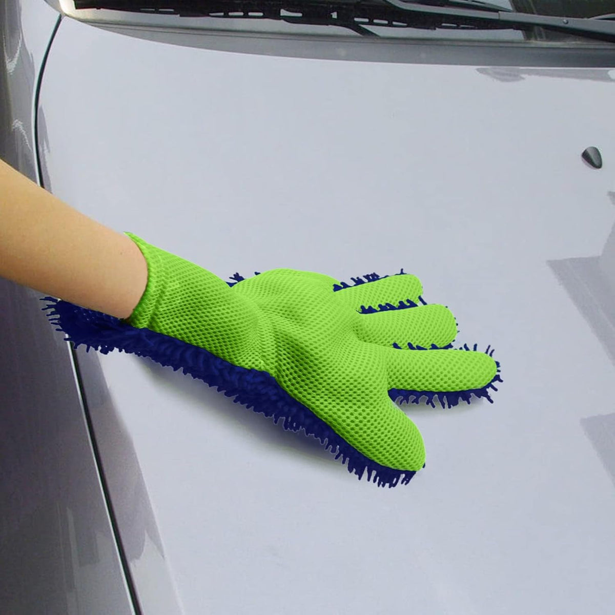 BokWin 2-Pack Car Wash Mitt Scratch Free, 5-Finger Microfiber Wash Mitts, Car Interior Exterior Cleaning Gloves, Auto Chenille Washing Sponge Kits for Cleaning Wheel Tight Spot