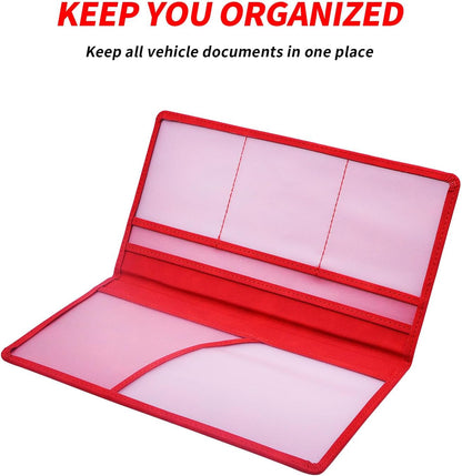 Car Registration and Insurance Card Holder - Vehicle Glove Box Document Organizer - Premium PU Leather Wallet Case - Driver License - Pink