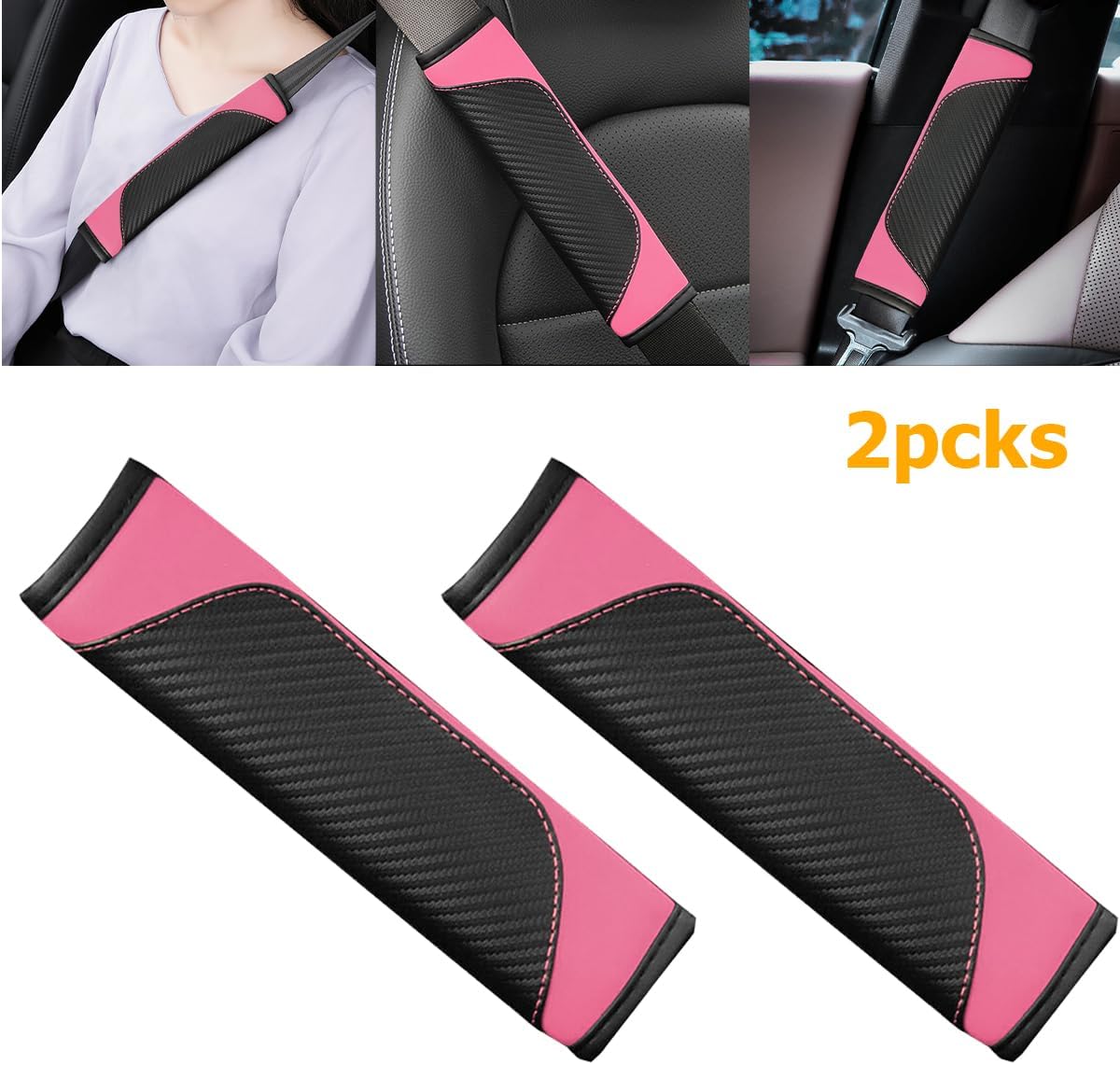 Osilly 2PCS Car Seat Belt Cover, Carbon Fiber Seatbelt Shoulder Protection, Soft Car Seat Belt Strap Cushion Protect Your Neck and Shoulder, Car Accessories Seat Belt Pad for Car Truck (Red)