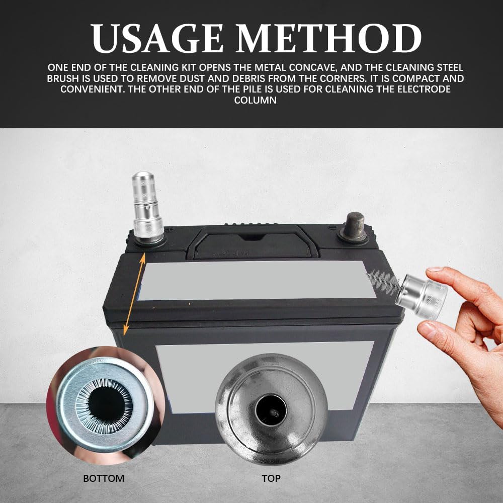 Battery Terminal Cleaners, Cleaner Kit with 2PCS Battery Cleaning Brushes and 10PCS Battery Terminal Anti-Corrosion Washers Protector Fiber, Universal Cleaning Accessories for Car, Boat