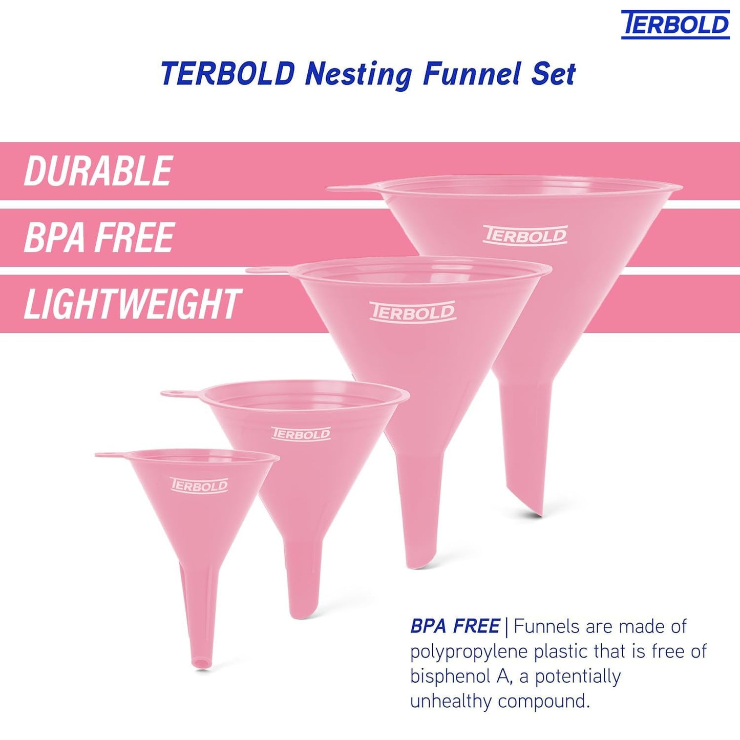 4pc Funnel Nesting Set in BPA Free Plastic for Kitchen Cooking, Car Oil, Home, or Lab Use (Black)