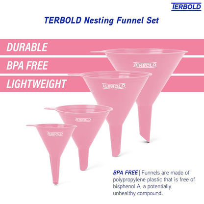 4pc Funnel Nesting Set in BPA Free Plastic for Kitchen Cooking, Car Oil, Home, or Lab Use (Black)