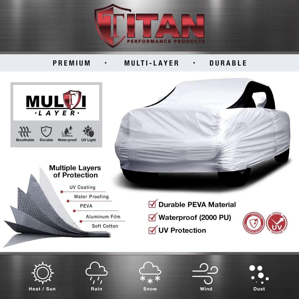 Titan Premium Multi-Layer PEVA Car Cover for Compact SUV 170-187". Waterproof, UV Protection, Anti-Scratch Protective Lining, Driver-Side Zippered Opening. Fits Rav4, Rogue, CR-V and More.