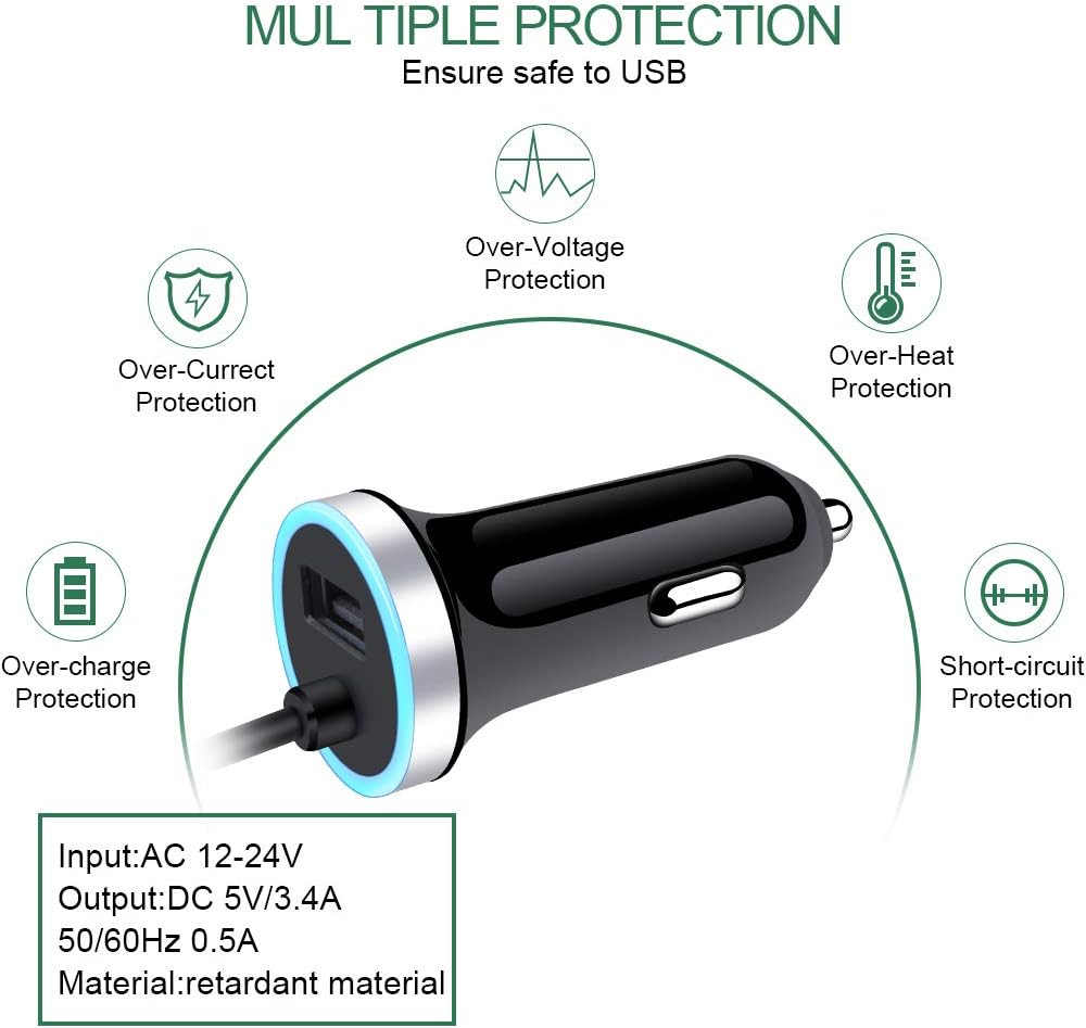 USB C Car Charger, 3.4A Fast Charging Car Charger for Samsung Galaxy S26 S25 Ultra S24 FE S23 S22 S21 S20 S10E S9 S8 Note 20 10 A16 A15 A14 A56 A36 A26 A50 A20 A51 A71 A21 A10E, with 3ft Type C Cable
