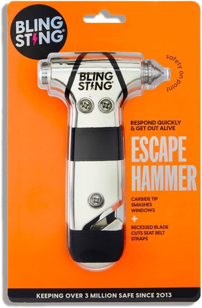 BLINGSTING Safety Hammer - Emergency Automotive Escape Tool with Window Breaker, Seat Belt Cutter & Adjustable Car Visor Strap - Tempered Glass Breaker - Steel Blade - Rose Gold (1 Count)