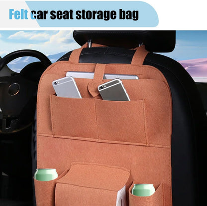 LAINLOY Felt Car Seat Back Organizer, Kick Mats Car Back Seat Protector for Kids, 6-Pocket Storage for Tissue, Box, Pen, Toy, Automobile Road Trip Accessories for SUV, RV, Truck (Black)