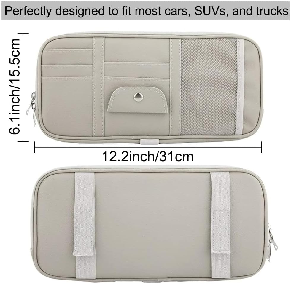 Car Sun Visor Organizer, Auto Interior Accessories Pocket Organizer - Car Truck SUV Storage Pouch Holder, with Multi-Pocket Net Zipper (Black)