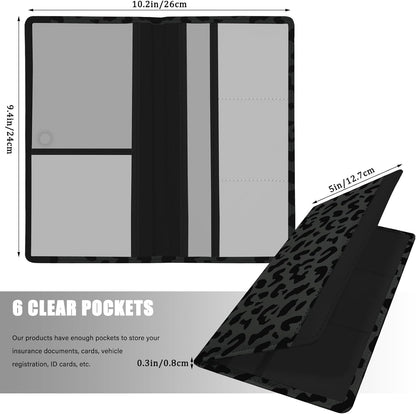 Car Registration and Insurance Holder, with Magnetic Closure for License, Cards and Documents, All Vehicle Needs and Car Accessories (Leopard-Black)