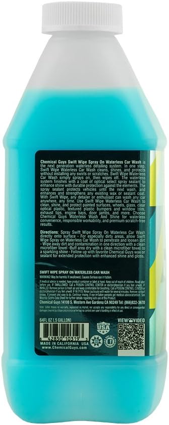 Chemical Guys Swift Wipe Sprayable Waterless Car Wash Spray - Spray and Wipe to Safely Clean and Shine Cars, Trucks, Motorcycles, RV & More, High Lubrication Formula, 128 oz