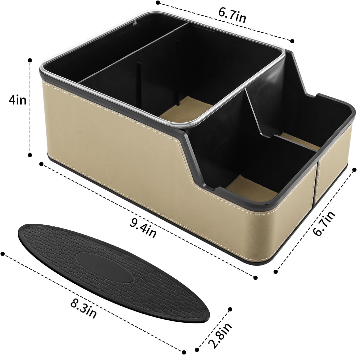 Car Storage Organizer Between Seats,Center Console Armrest Storage Box Back Seat Organizer with Small Compartment Car Interior Storage Box,Cup Holder Tray with Non-slip Mat(Black)