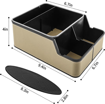Car Storage Organizer Between Seats,Center Console Armrest Storage Box Back Seat Organizer with Small Compartment Car Interior Storage Box,Cup Holder Tray with Non-slip Mat(Black)