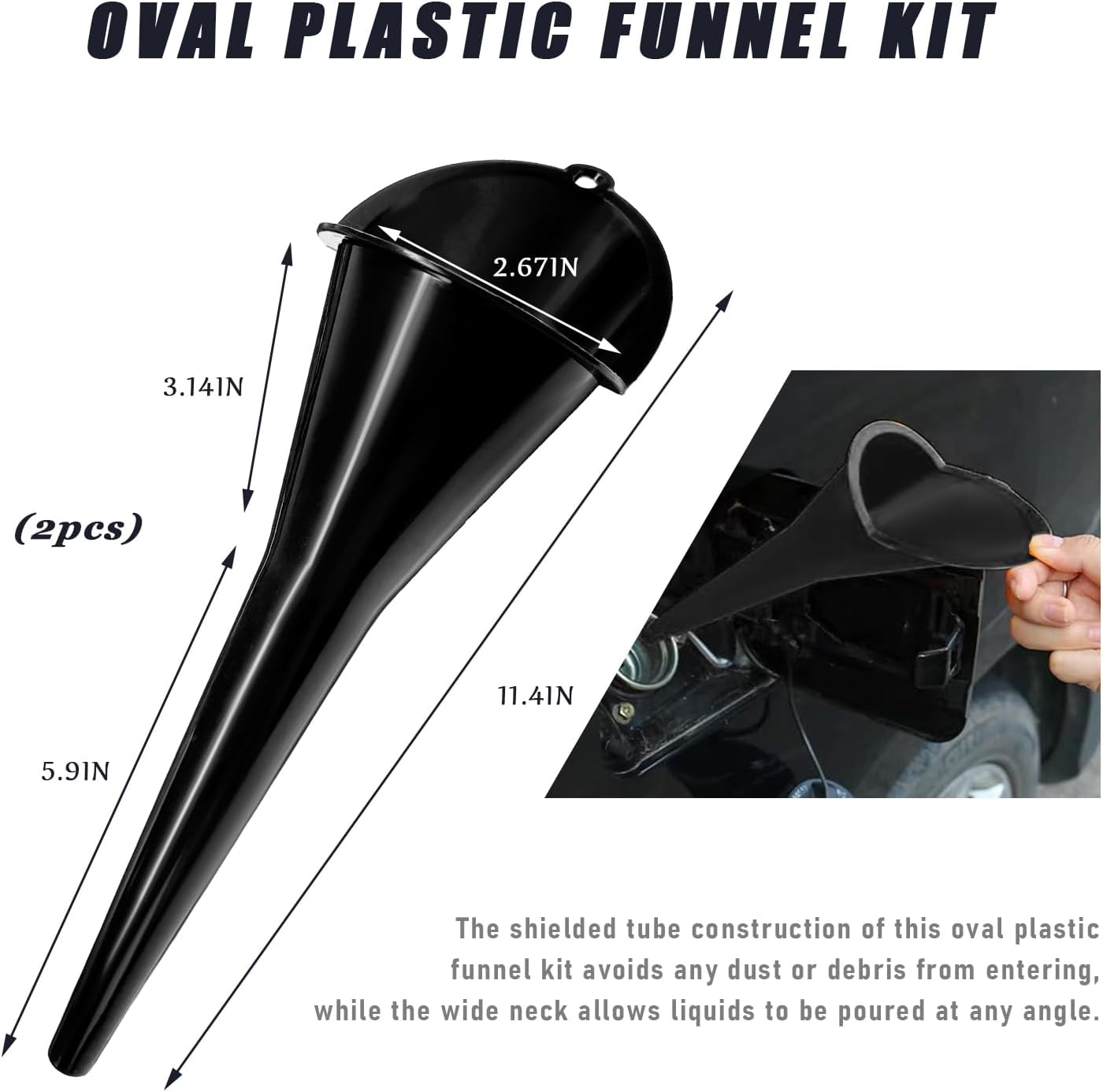 DXNQ Oil Funnel, Automotive Multi-Function Plastic Fuel Funnel with Long Neck, Universal Engine Oil Funnel for Filling Oils Gas Lubricants and Fluids, Car Accessories (Black)