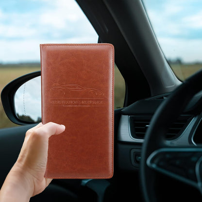 Car Registration and Insurance Holder, Premium Pu Leather Vehicle Glove Box Organizer - for Driver License, Cards & Essential Documents (L-Orange)