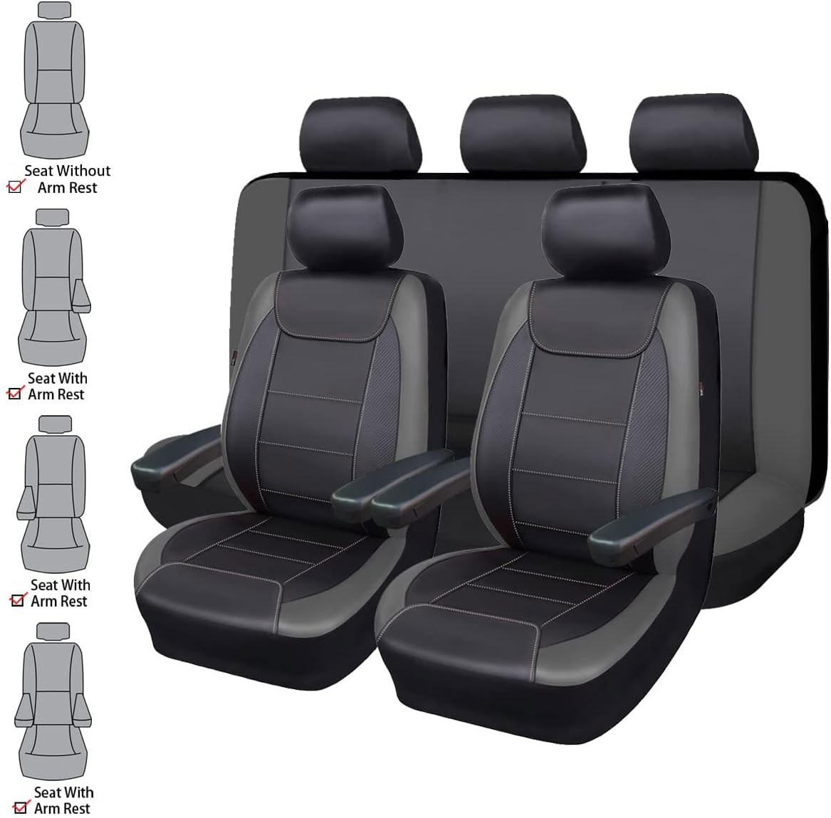 Flying Banner Carbon Fiber Leather Vehicle Seat Covers, Leopard Gray Black, Universal Fit - 8PCS