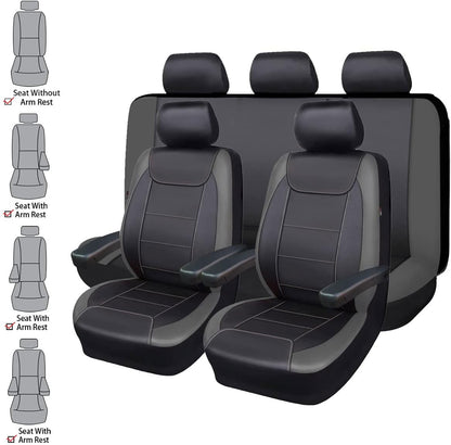 Flying Banner Carbon Fiber Leather Vehicle Seat Covers, Leopard Gray Black, Universal Fit - 8PCS
