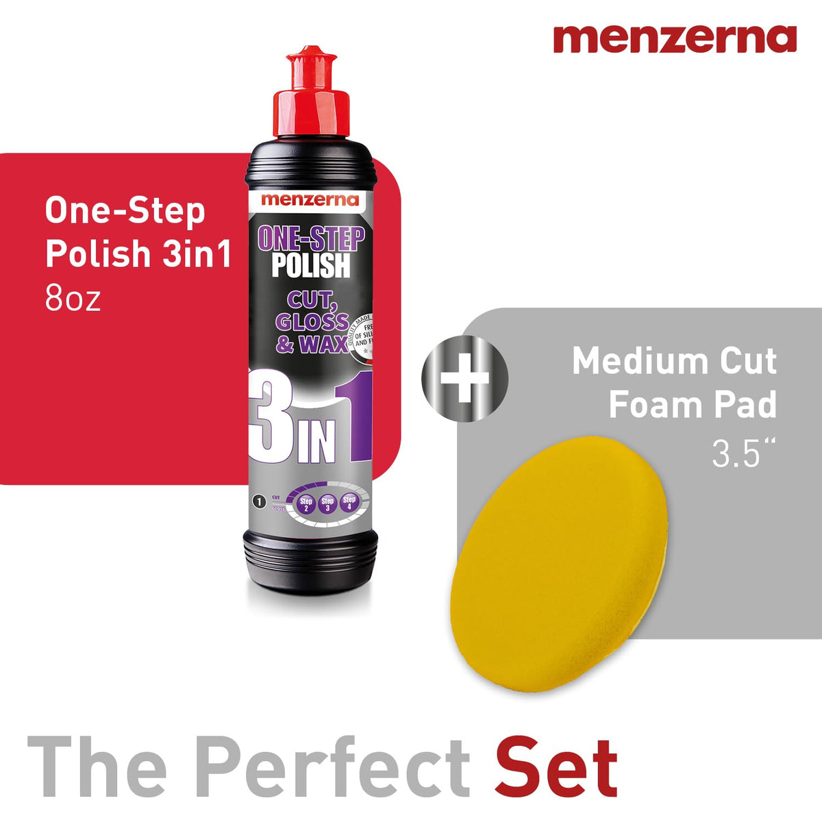 menzerna One-Step Polish 3in1 I Medium Cut Polish with High Gloss Finish & Seal in One I Buffing & Polishing Compound for Car Maintenance I Swirls, Holograms & Scratches I Car Body Repair I 8 fl oz.