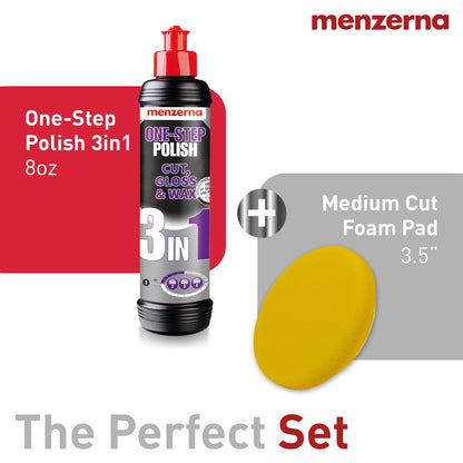 menzerna One-Step Polish 3in1 I Medium Cut Polish with High Gloss Finish & Seal in One I Buffing & Polishing Compound for Car Maintenance I Swirls, Holograms & Scratches I Car Body Repair I 8 fl oz.