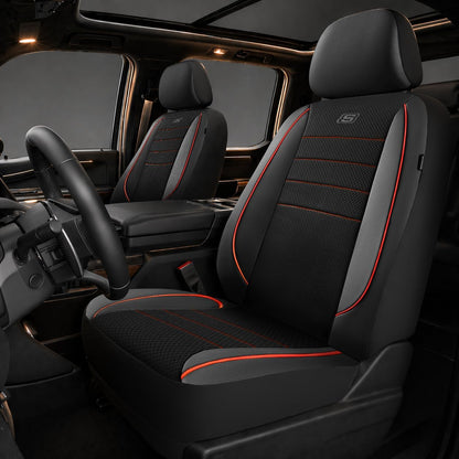 Skechers Air-Cooled Memory Foam Seat Covers,Mesh Thick Car Seat Covers,Piping Leather Car Seat Covers Front Seats,Airbag Compatible,Automotive Comfort Universal FitMost Cars,Vans,Truck,SUV,Black