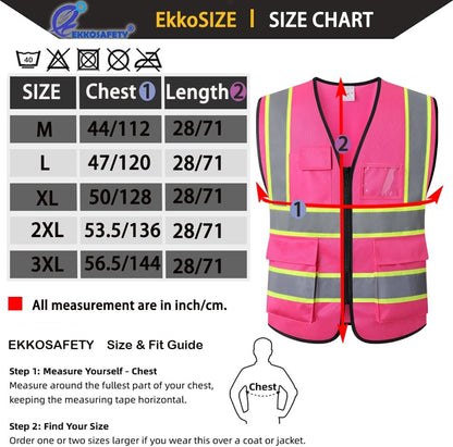 Reflective Mesh Safety Vest for Men Women with 5 Pockets and Zipper Front High Visibility Mesh Vest Hi Vis Construction Work Vest,Meets ANSI/ISEA Standards(EK175-Yellow-L)