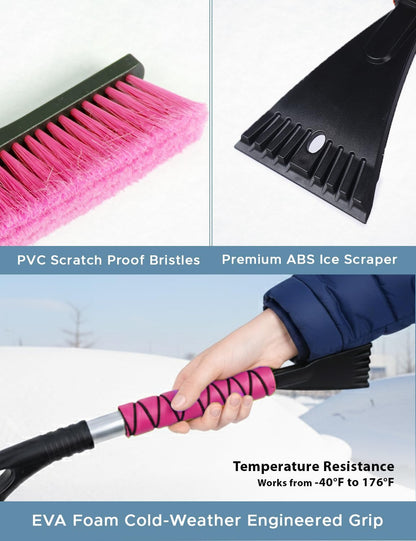 Autovir 27" Snow Brush and Ice Scrapers for Car Windshield (1 Pack), Window Ice and Snow Scraper with Ergonomic Foam Grip, Snow Windshield Scraper with Aluminum Body, Winter Car Accessories (Green)