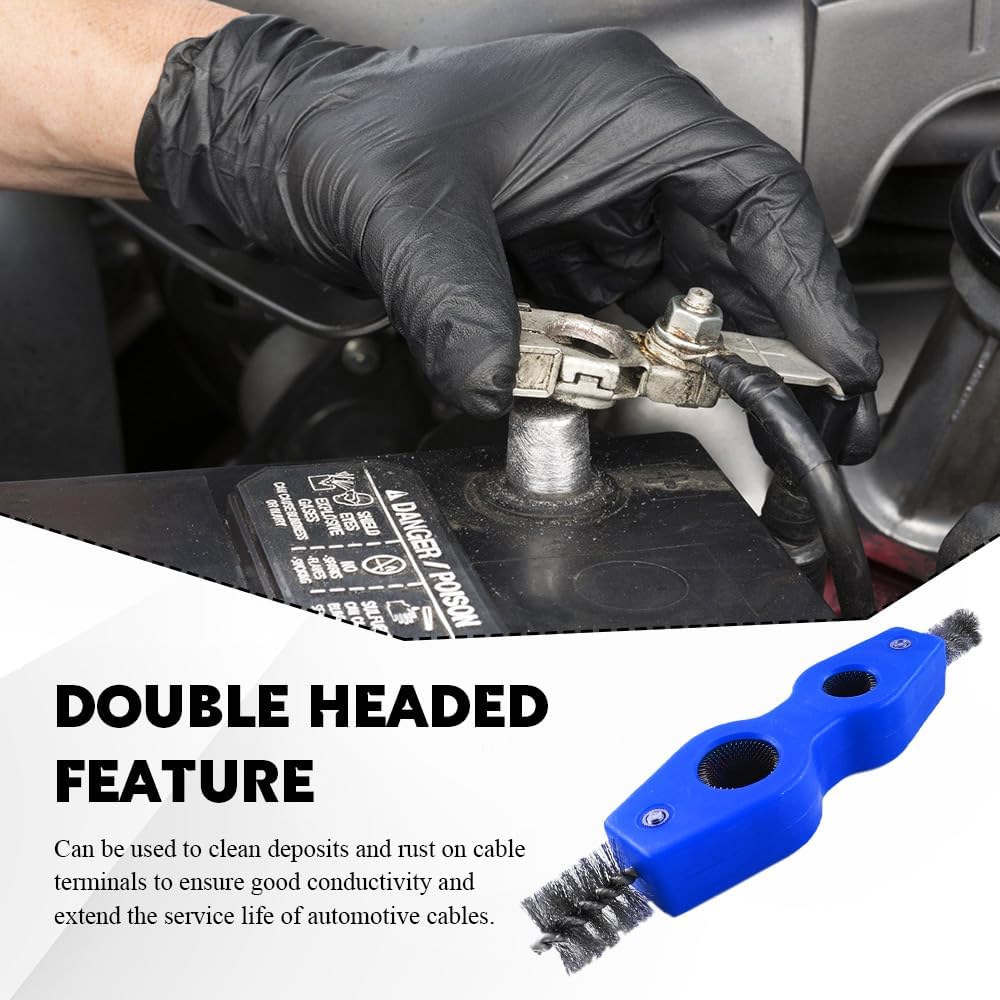 4 in 1 Car Battery Cleaning Brush, Battery Terminal Brush, Anti-Rust Auto Battery Cleaner with Steel Wire, Car Accessories Vehicle Machine Parts Cleaning Tools Fit for Auto Marine (Black)