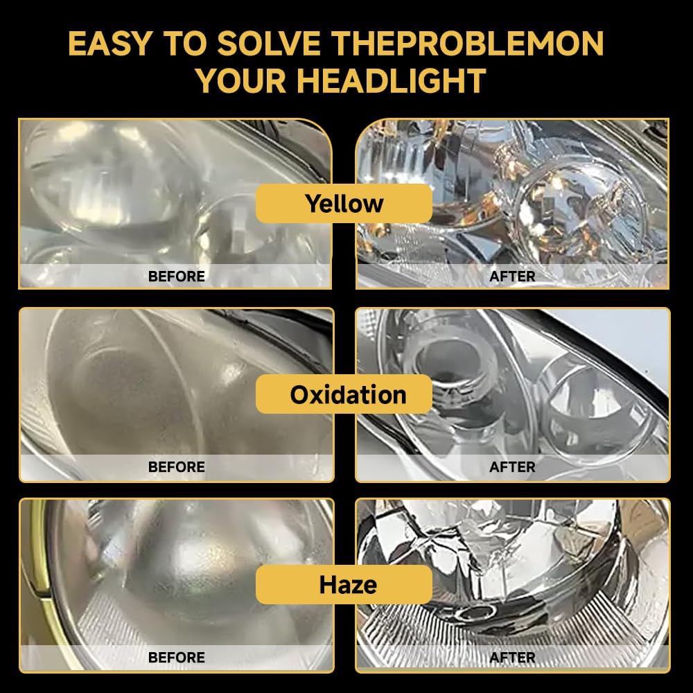 Headlight Restoration Kit, Headlight Cleaner & Sealant - Pro Grade 10X Brighter Removes Yellow Haze & Cloudiness, Restore Headlights for Crystal Clear Lenses, Car Accessory for Night Driving Safety