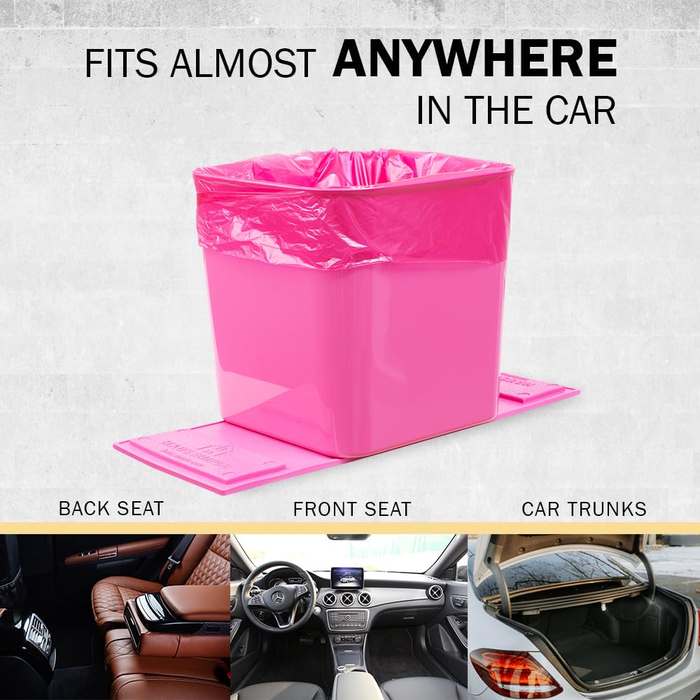 Car Trash Can with Stability Wings – Leakproof Portable Garbage Bin for Fabric & Rubber Mats – Compact Durable Plastic Auto Organizer for Cars, SUVs, Trucks (Black, Large)