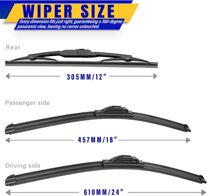 3 wipers Replacement for 2012-2018 Subaru Forester/2015-2019 Subaru Outback, Windshield Wiper Blades Original Equipment Replacement - 26"/17"/14" (Set of 3) U/J HOOK - Colors A