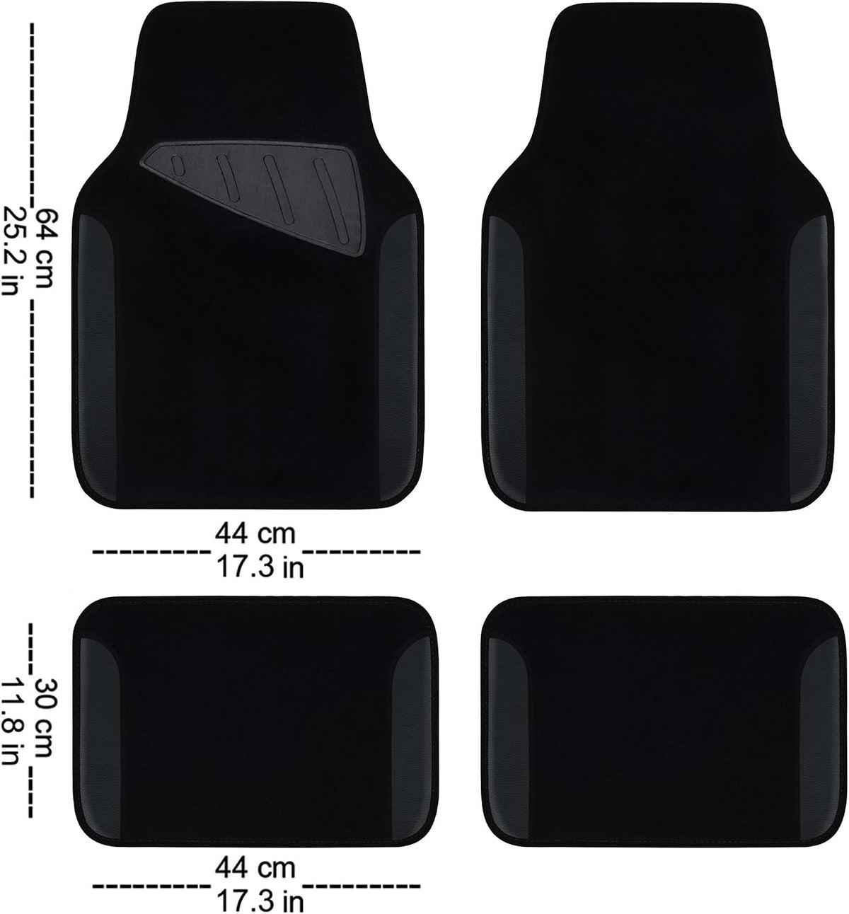 CAR PASS Waterproof Universal Fit Car Floor Mats, Faux Leather Car Carpet Mats, Black Car Mats with Anti-Slip Nibbs Backing & Driver Heel Pad Fit for SUV,Vans,sedans, Trucks,Set of 4pcs(All Black)