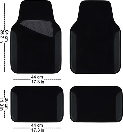 CAR PASS Waterproof Universal Fit Car Floor Mats, Faux Leather Car Carpet Mats, Black Car Mats with Anti-Slip Nibbs Backing & Driver Heel Pad Fit for SUV,Vans,sedans, Trucks,Set of 4pcs(All Black)