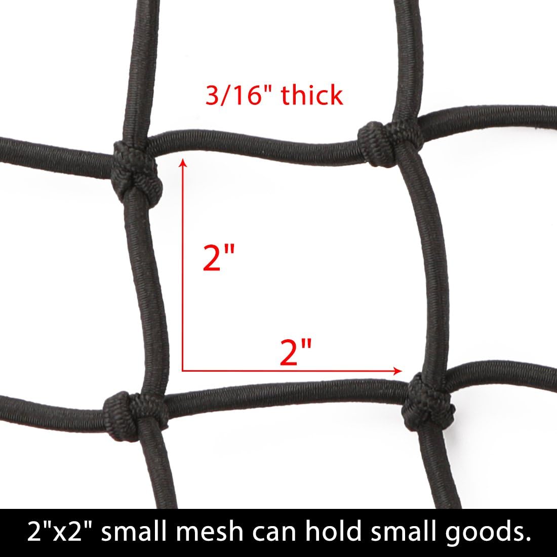 CZC AUTO 22"x38" Black Latex Bungee Cargo Net Strech to 44"x76", Luggage Netting with 2"X2" Small Mesh and 12 Adjustable Plastic Hooks for Rooftop Cargo Carrier Roof Rail Rack Hitch Basket SUV