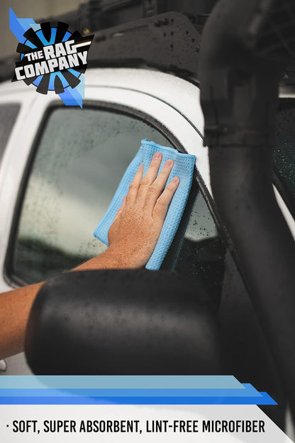The Rag Company - Standard Waffle Weave Towels, Microfiber Detailing, Window/Glass and Drying, Wax & Polish, Lint-Free, Streak-Free, 370gsm, 16in x 16in, Light Blue (3-Pack)