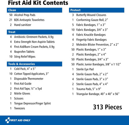 First Aid Only 298 Piece All-Purpose Emergency First Aid Kit for Home, Office, Car, Apartment, Dorm, and Camping, Travel-Friendly Compact Pouch Fits in Backpacks, Suitcases, Cabinets, and Drawers