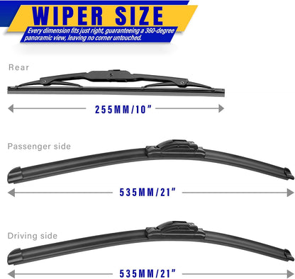3 wipers Replacement for 2012-2018 Subaru Forester/2015-2019 Subaru Outback, Windshield Wiper Blades Original Equipment Replacement - 26"/17"/14" (Set of 3) U/J HOOK - Colors B