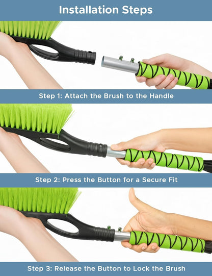 Autovir 27" Snow Brush and Ice Scrapers for Car Windshield (1 Pack), Window Ice and Snow Scraper with Ergonomic Foam Grip, Snow Windshield Scraper with Aluminum Body, Winter Car Accessories (Green)