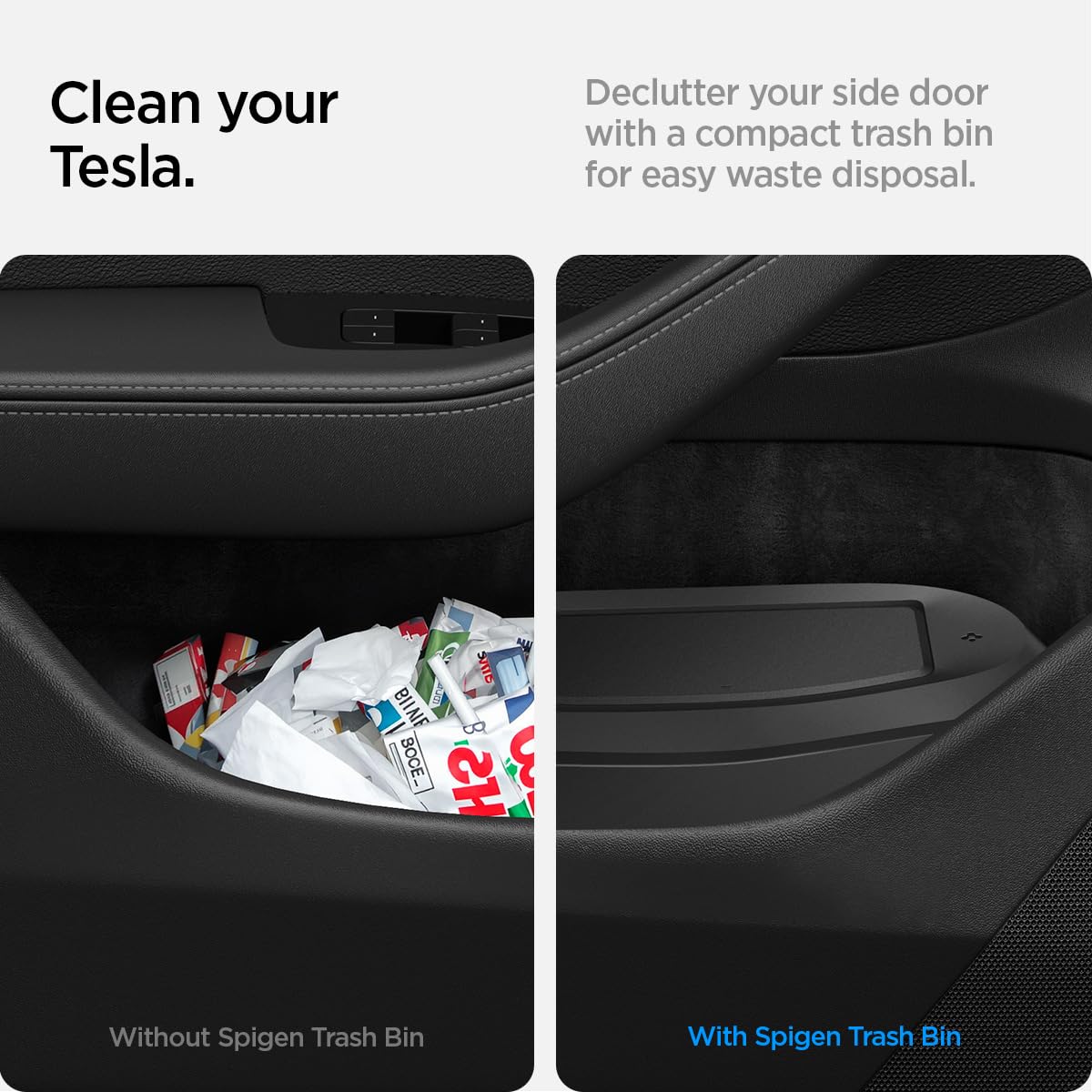 Spigen Door Pocket XL Car Trash Can [with Magnetic Lid] Waterproof Door Pocket Organizer 2025 2026 Tesla Model Y Juniper Premium & Performance Accessories - Driver Side Only