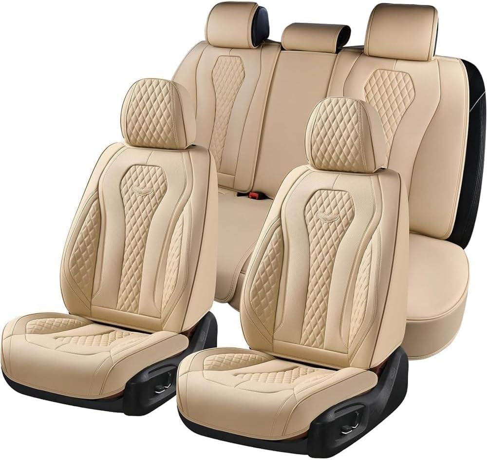 Coverado Seat Covers, Car Seat Covers Full Set, Black Car Seat Cover, Car Seat Covers Front Seats Back Seat Cover, Waterproof Car Seat Cushion, Leather Seat Covers Seat Protector Fit for Most Cars