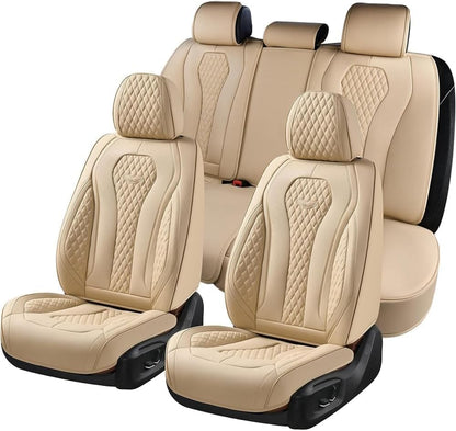 Coverado Seat Covers, Car Seat Covers Full Set, Black Car Seat Cover, Car Seat Covers Front Seats Back Seat Cover, Waterproof Car Seat Cushion, Leather Seat Covers Seat Protector Fit for Most Cars