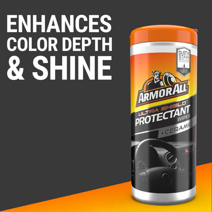 Ultra Shield Car Interior Protectant Wipes by Armor All, Car Cleaning Wipes With Armor All Protectant Prevents Dust Buildup and Enhances Color Depth, 25 Count