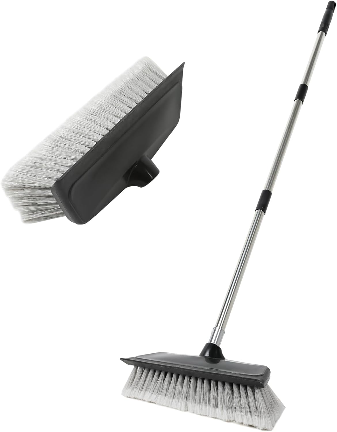 52" Car Wash Brush with Long Handle | Built-in Rubber Squeegee & Rubber Bumper | Lightweight extendable Handle | Soft Bristle Brush for Car, RV, Boat, Solar Panel, Deck Washing