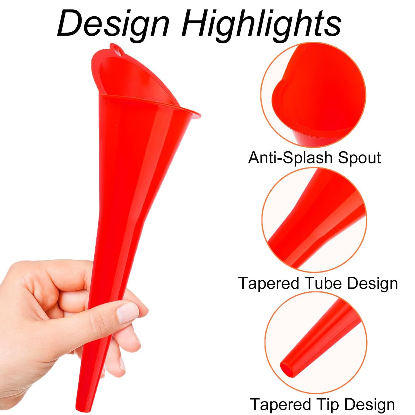 3-Pack Long-Neck Oil Funnels, 11" Multi-Purpose Funnels for Automotive & Motorcycle Use – Reusable Funnel for Oil, Gas & Transmission Fluid (Orange&Blue&Black)