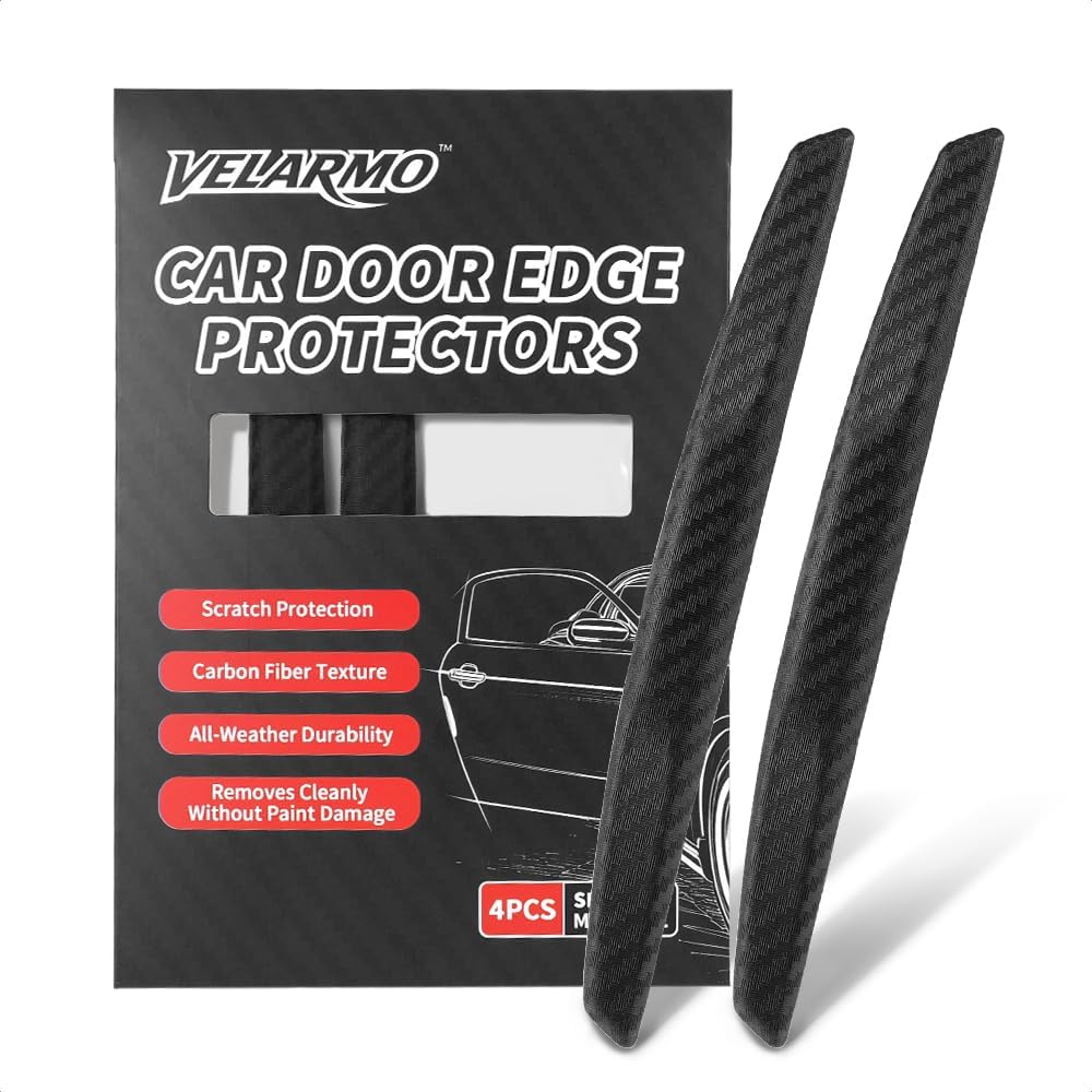 4PCS Car Door Edge Guards Universal 3D Carbon Fiber Texture Anti-Collision Scratch Protector Strips Flexible Silicone Trim with Nano Adhesive for Sedan SUV Truck Black