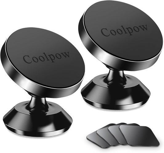 Coolpow【2 Packs Magnetic Phone Holder for Car【Strong Magnet】 Phone Holders for Your Car Phone Holder Mount【4 Metal Plate】 Universal Car Accessories for Women Men for iPhone Samsung Speakerphones