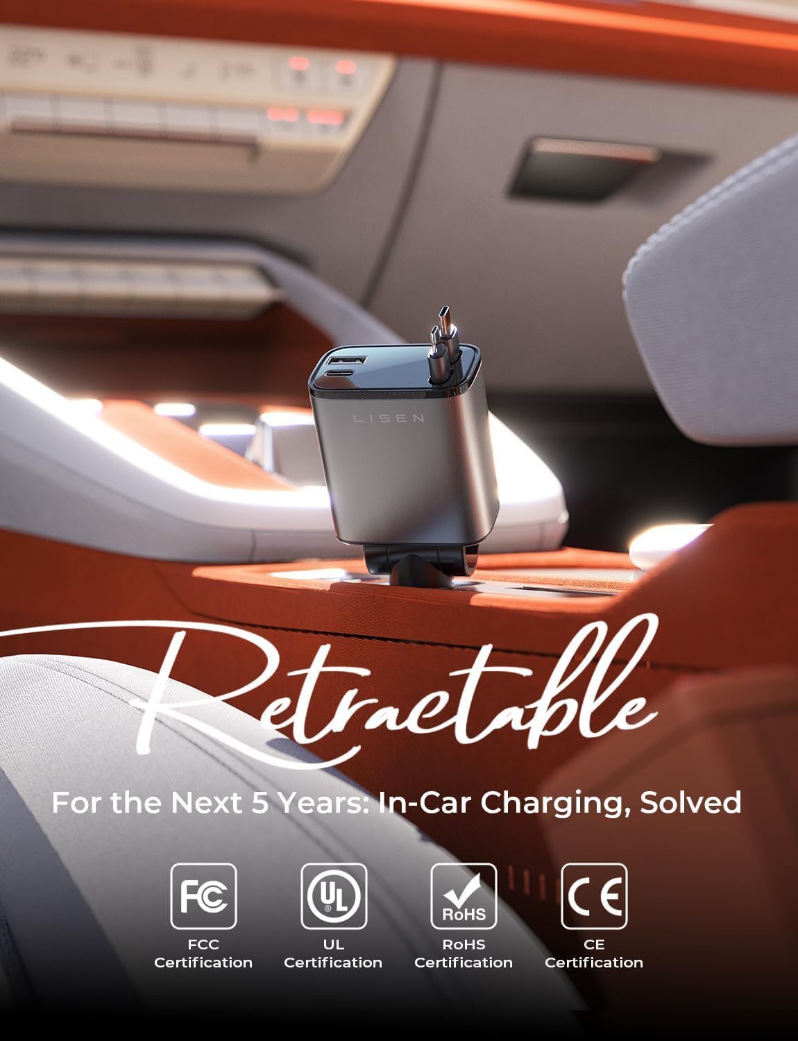 LISEN Retractable Car Charger, 84W Car Charger USB C Fast Charger, Cigarette Lighter USB Charger Adapter, Car Accessories Birthday Gifts for Men Women Dad Mom Husband, for iPhone 17 16 15 14 13 12 11