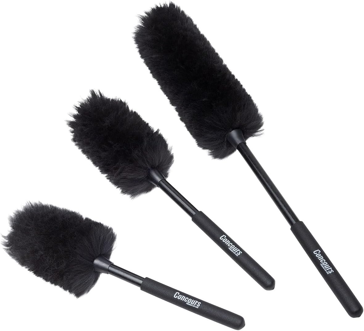 Eastwood Concours Premium Cleaning Woolies | Professional Long Handle Soft Brush for Wheels & Tires, Interior Detailing, and Household Cleaning | Made of 100% Wool and Anti-Scratch on Paint | Set of 3