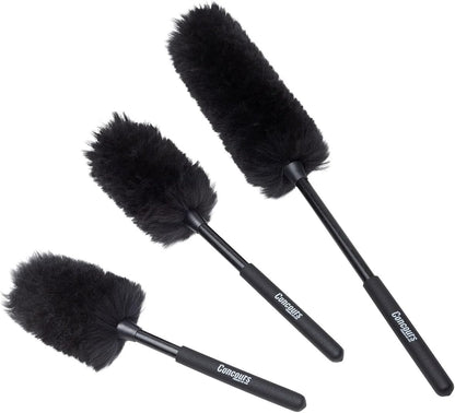 Eastwood Concours Premium Cleaning Woolies | Professional Long Handle Soft Brush for Wheels & Tires, Interior Detailing, and Household Cleaning | Made of 100% Wool and Anti-Scratch on Paint | Set of 3