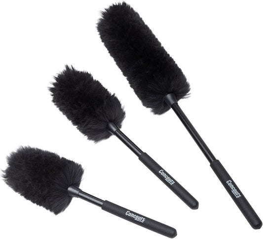 Eastwood Concours Premium Cleaning Woolies | Professional Long Handle Soft Brush for Wheels & Tires, Interior Detailing, and Household Cleaning | Made of 100% Wool and Anti-Scratch on Paint | Set of 3
